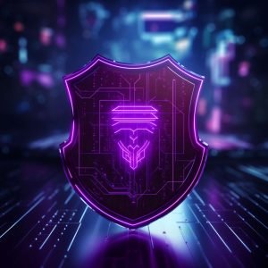 3D rendering of the shield icon with a glowing purple circuit board texture against a cyber background in the style of technology and digital security. A digital composition with high resolution and high detail. --ar 3:2 --v 5.2 Job ID: 67851d19-44e1-4110-9a60-2a44b0e8c2a6
